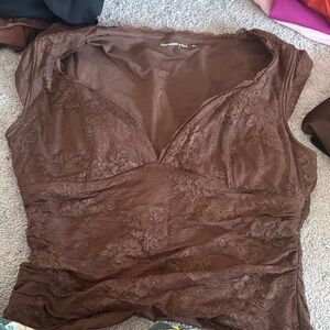 Brown Lace Sleeveless Top